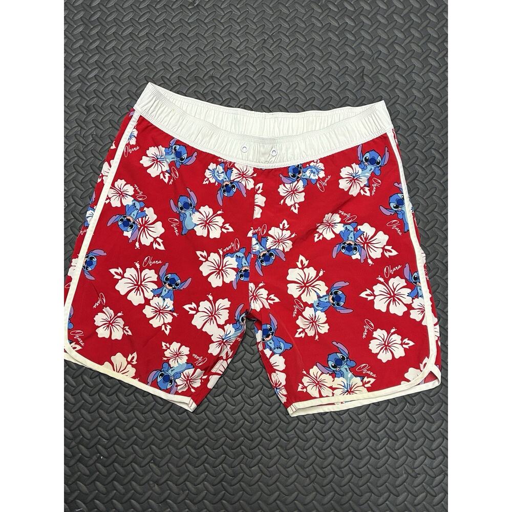 Lilo Stitch Board Shorts Men's 34 Floral Hawaiian Swim Trunks Beach OHANA